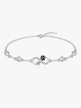 🐾 Sterling Silver Paw Print Infinity Bracelet – Adjustable 7” + 2” Extender 🐾